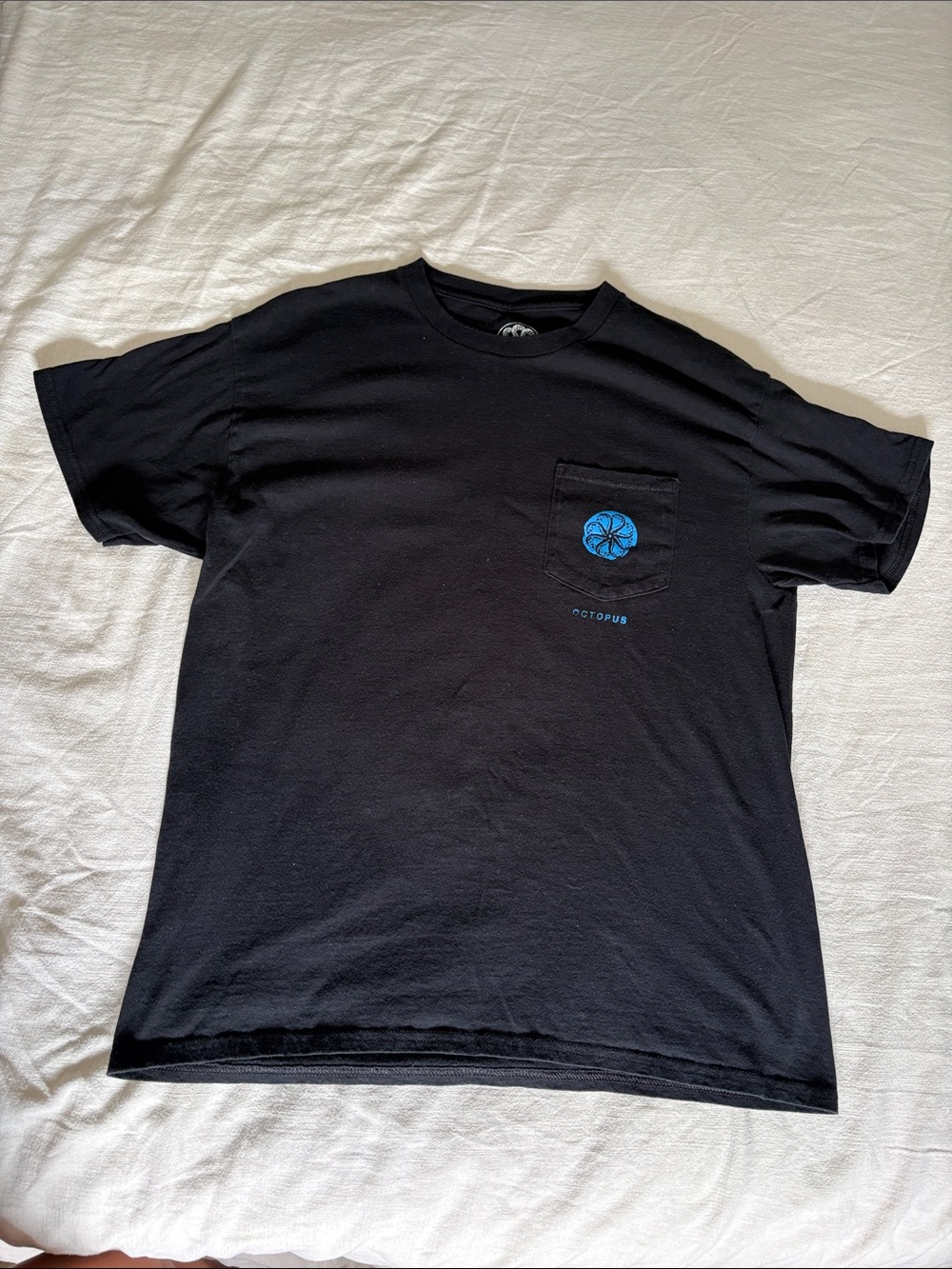 Black Pocket Surf T-Shirt with Blue Graphic - Octopus